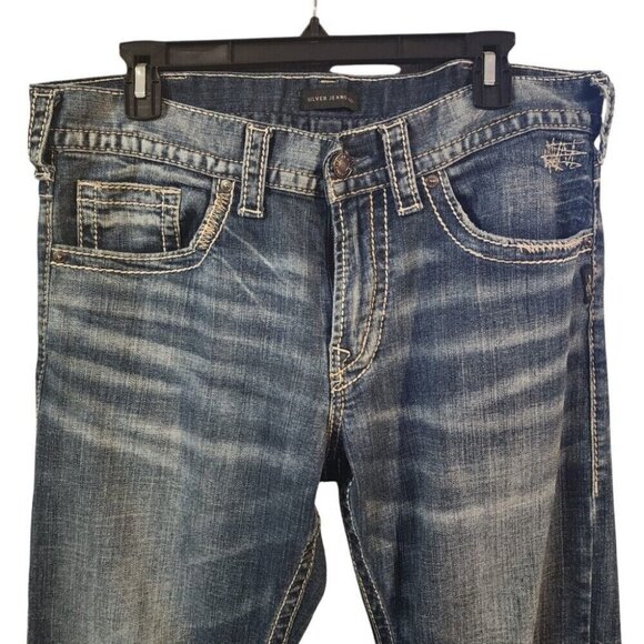 Silver Jeans Co Zac Men's Blue Relaxed Fit Straight Leg Washed Jeans Sz W33 L34 - Picture 4 of 10